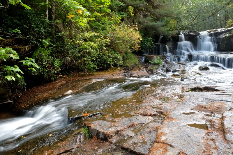 Waterfall, trees and rocks