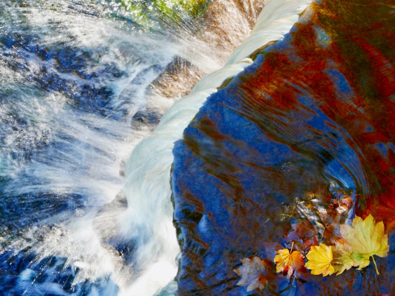 Small waterfall with autumn leaves