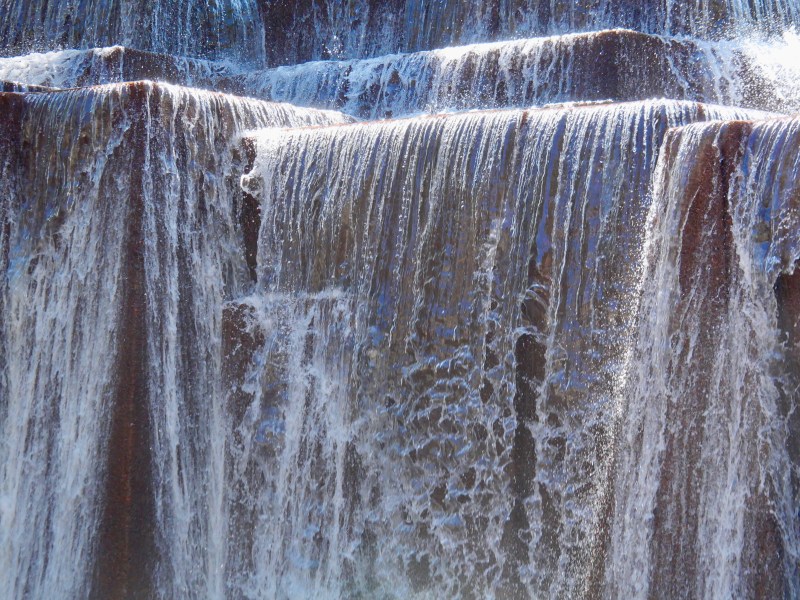 Water cascading over blocks