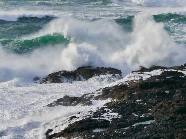 Big waves hitting rocky coastline