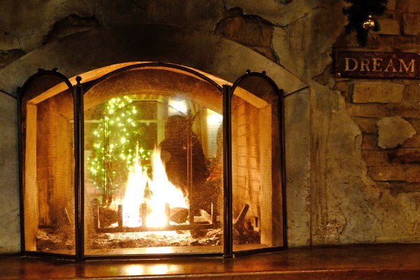 Fireplace and holiday lights