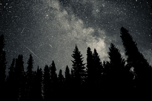 Night sky with Milky Way and Perseid meteors