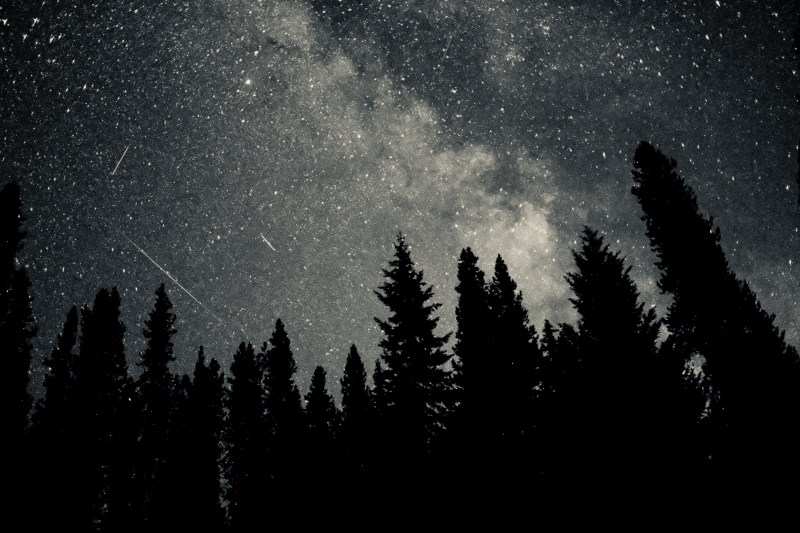 Night sky with Milky Way and Perseid meteors