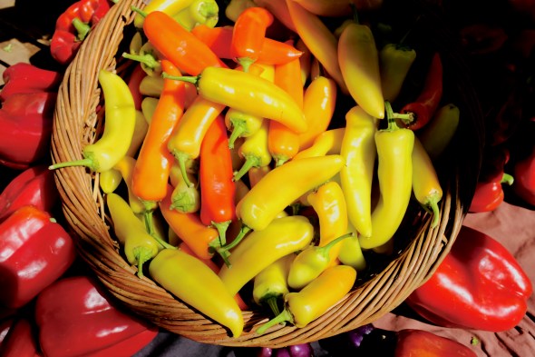 Orange, red and yellow peppers