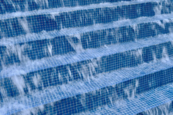 water in fountain falling down stairsteps