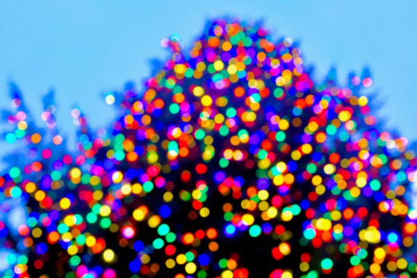 abstract colored lights on Christmas tree